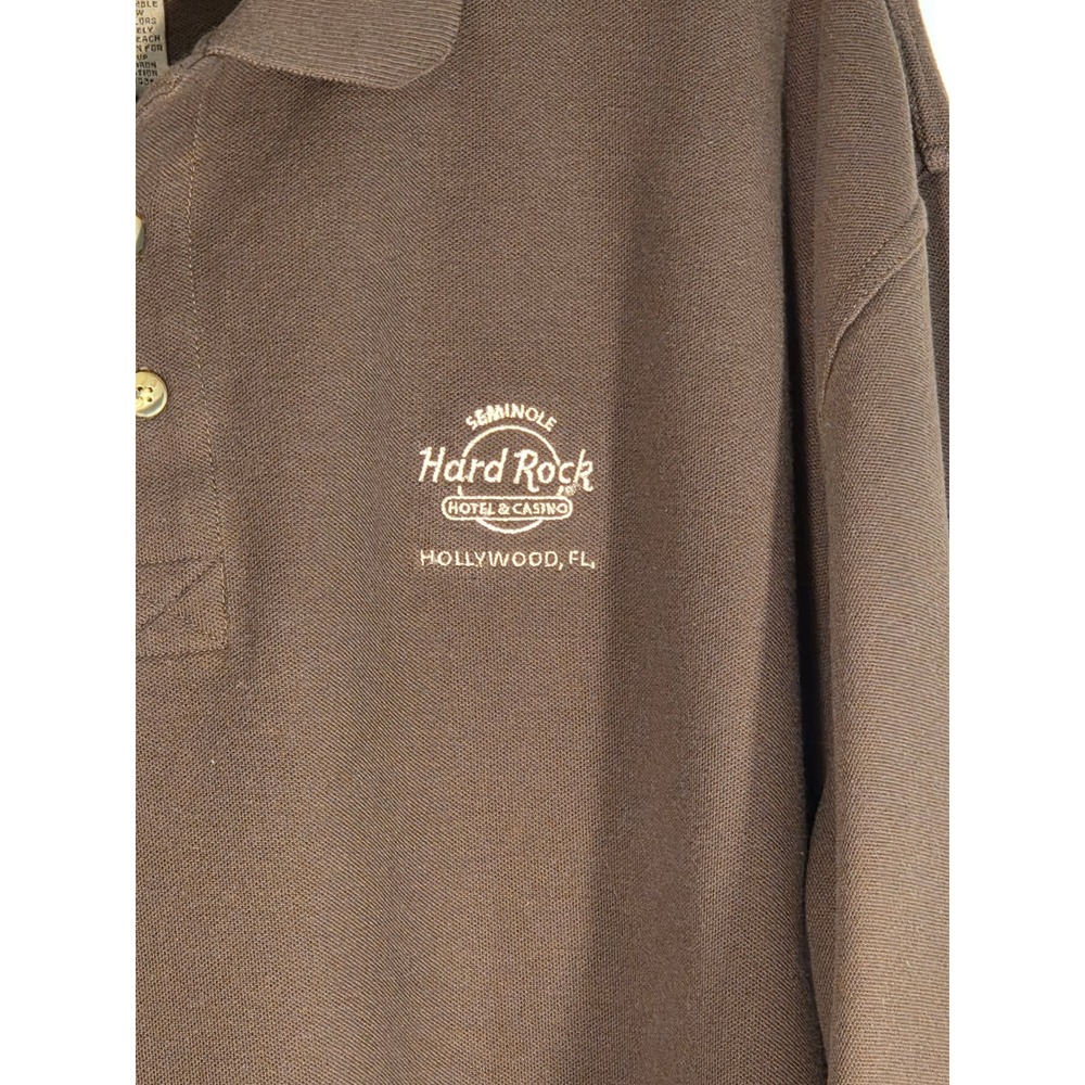 Hard Rock Hotel Polo Shirt Mens 2XL Brown Excellent Seminole Hollywood Florida - Picture 2 of 4